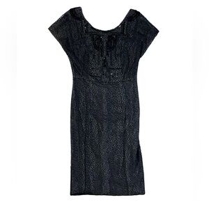 Ports 1961 Black Beaded Silk Lined Textured Sheath Dress Size 8